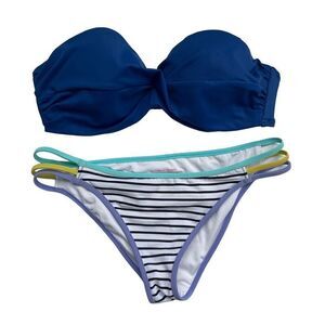 Victoria’s Secret 2 Piece Swimsuit Strapless Bikini Size M 34C Blue White Stripe